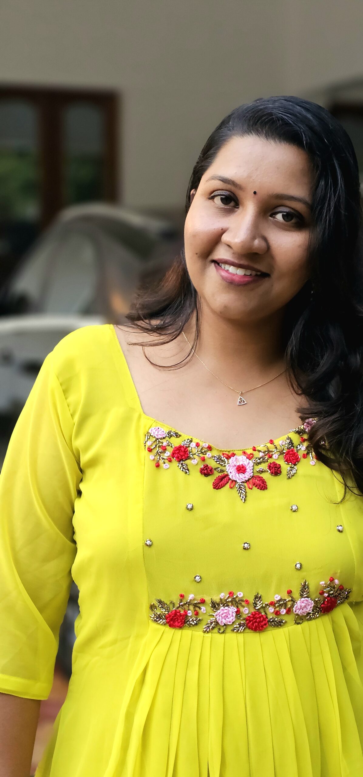 Grace Lime Green Floral Handwork Pleat Kurti image 0