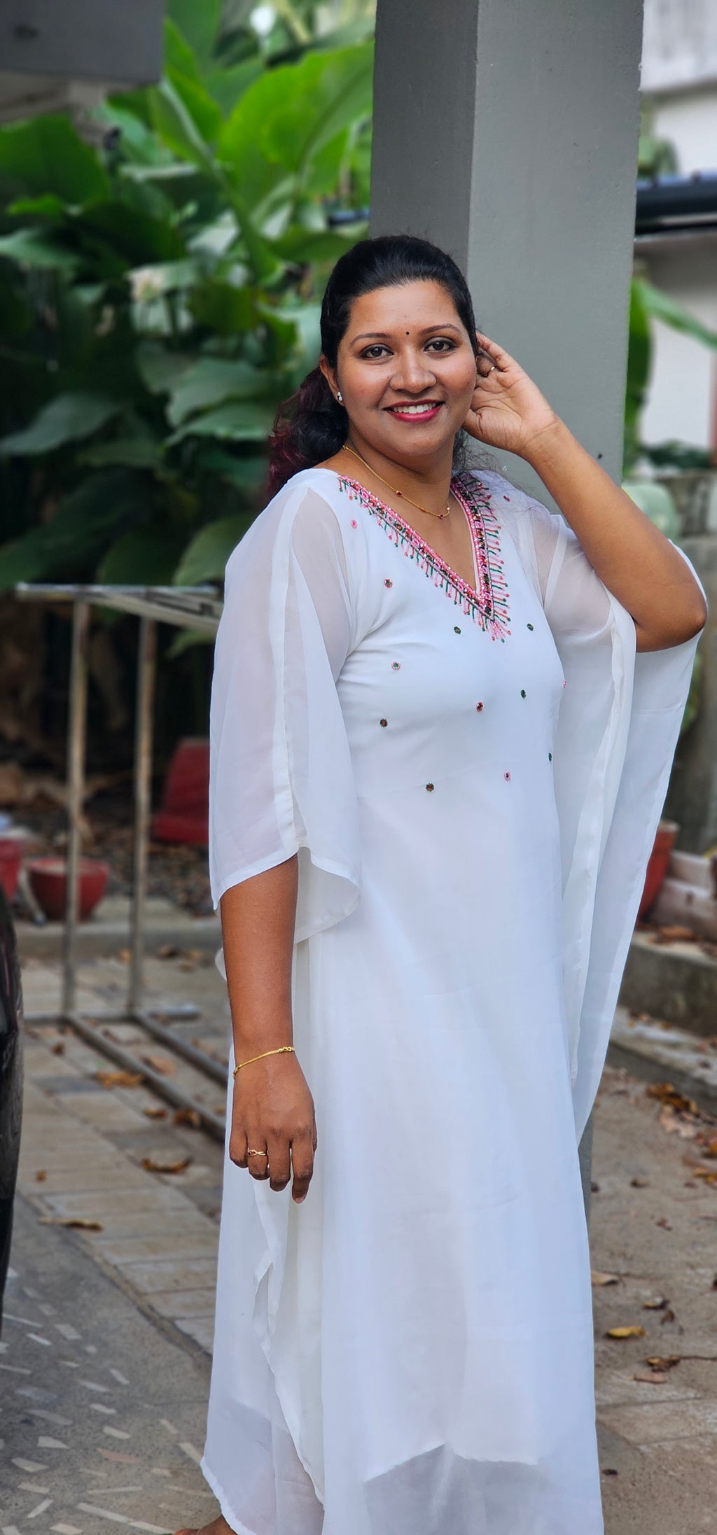 Zara Hand worked White Georgette Kaftan