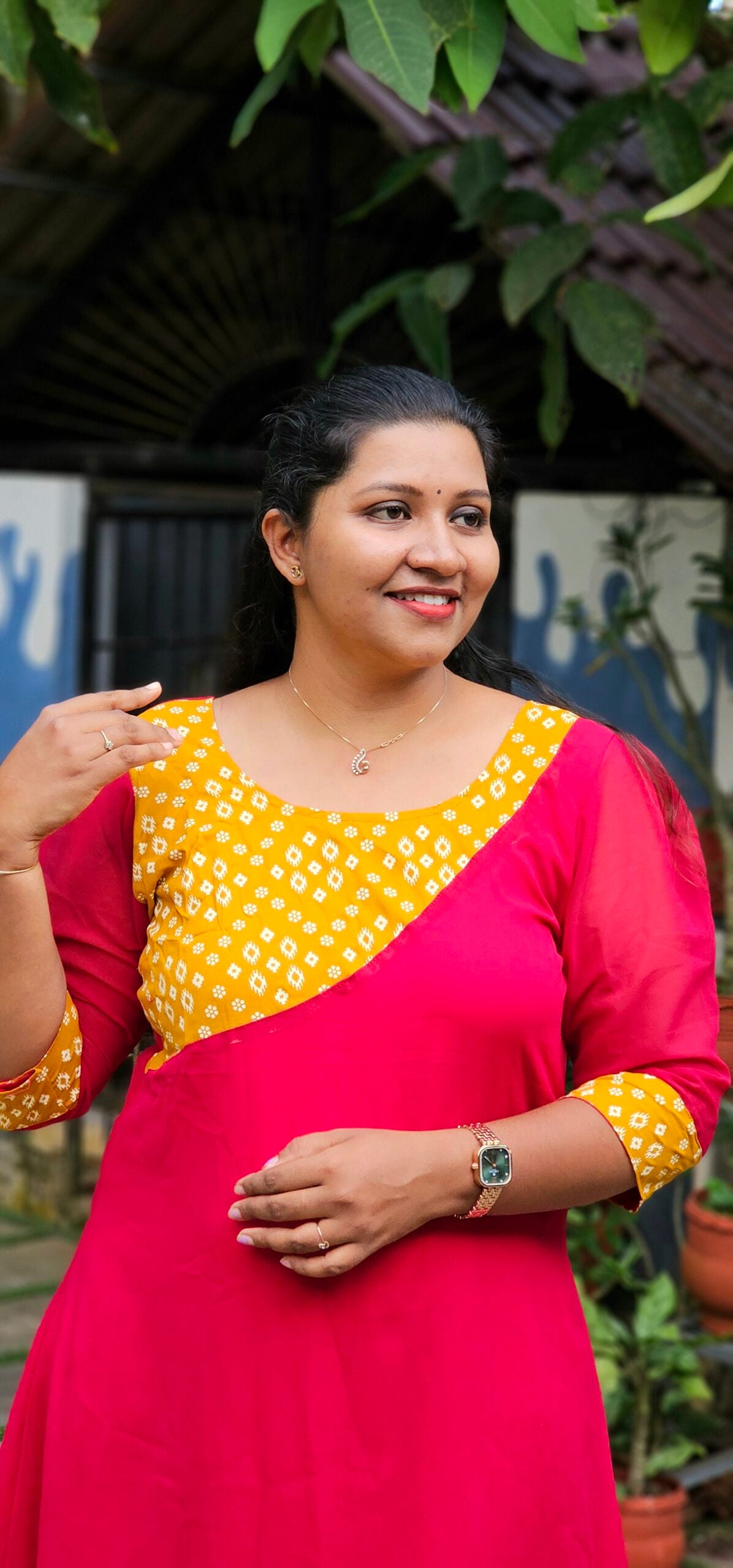 Viva Asymmetric yoke Cherry Red Georgette Kurti image 1