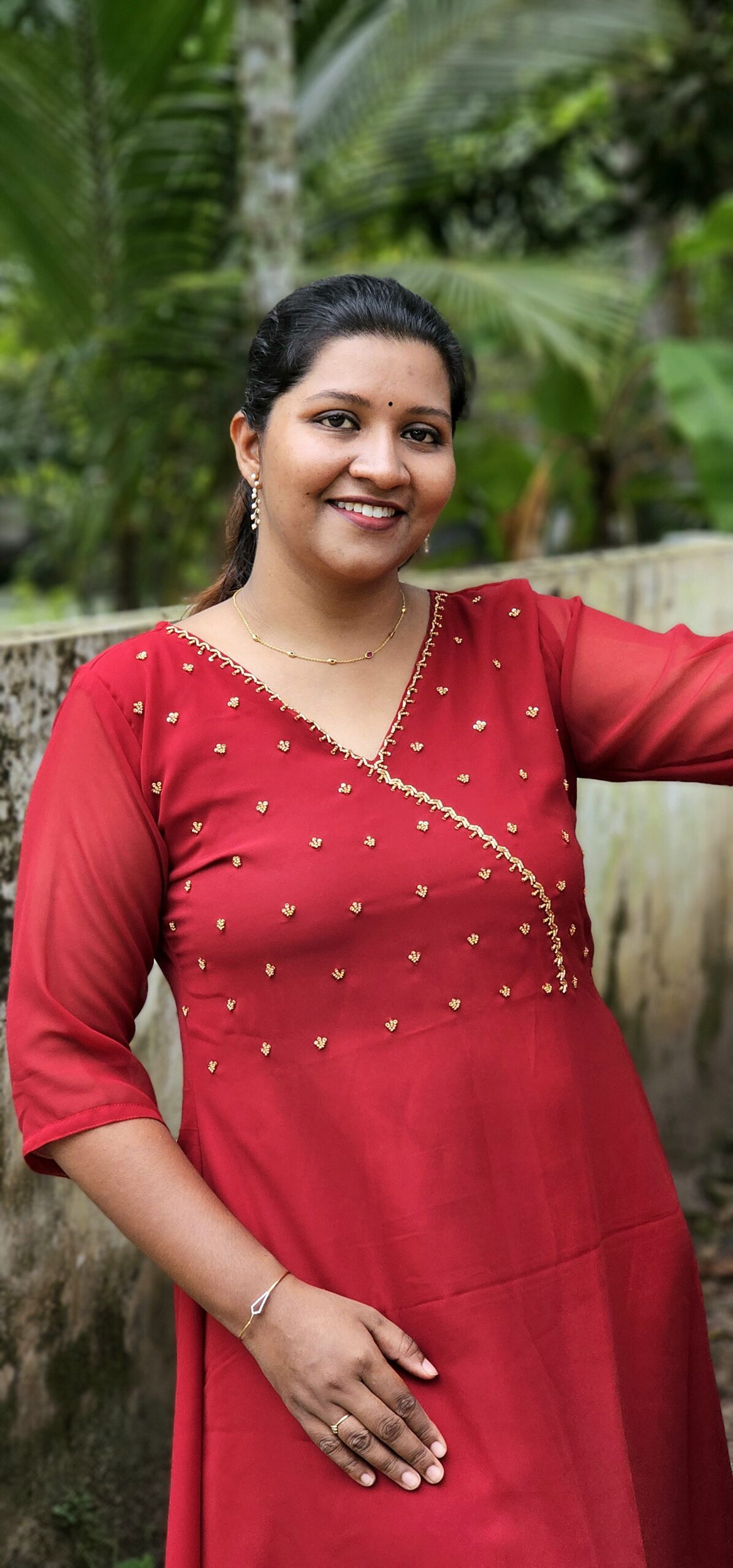 Amoha  handworked Maroon Georgette top with Shawl image 1