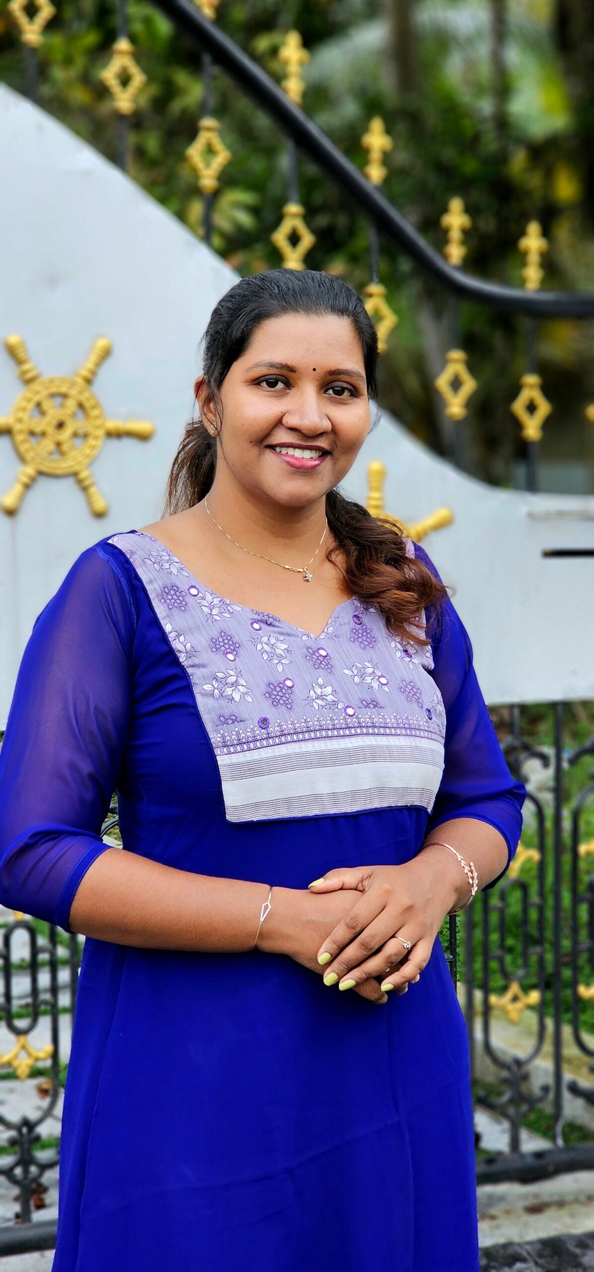 Block Printed Yoke with Mirrors  Royal Blue Georgette Aline Top image 1