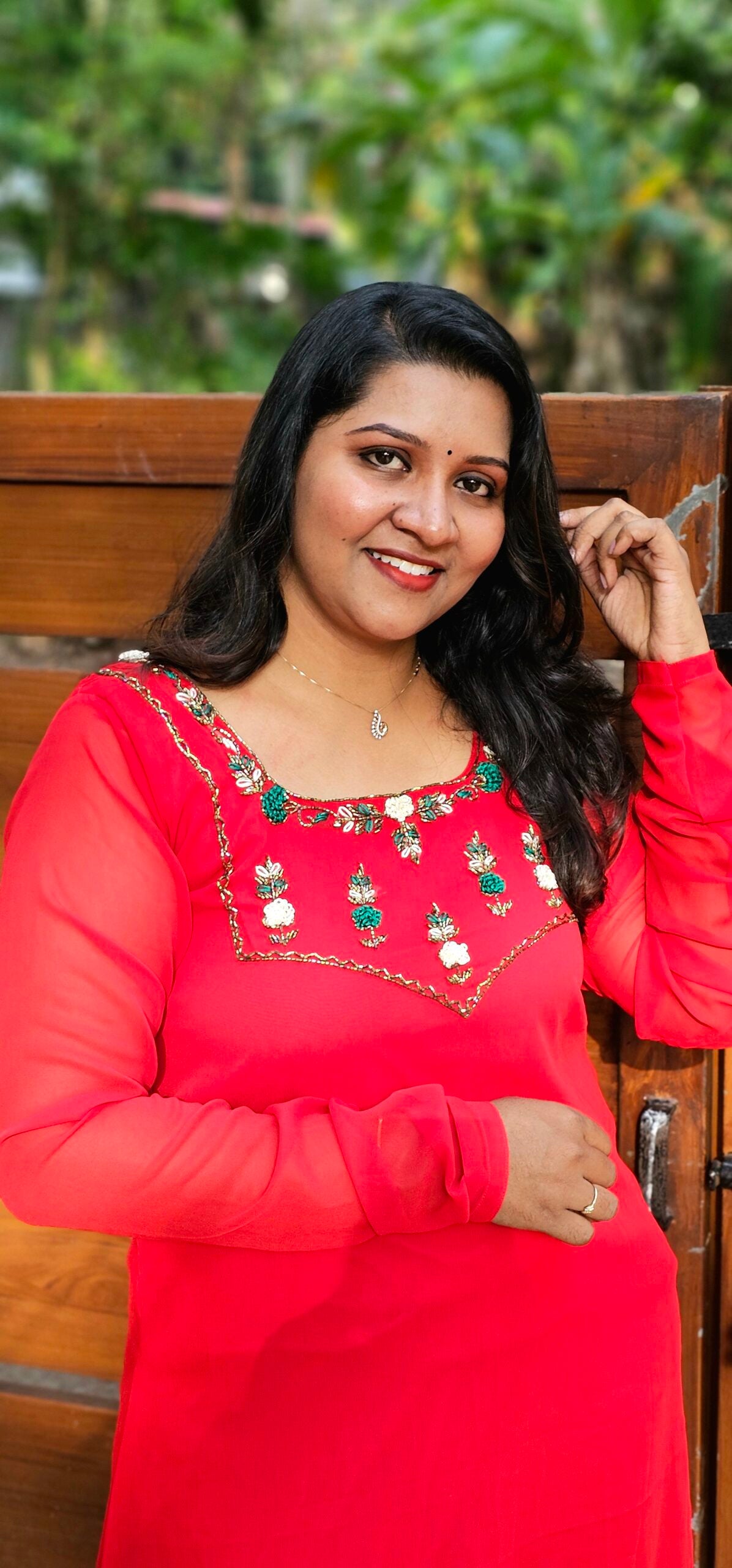 Red Handworked Georgette Christmas Special Kurti image 0