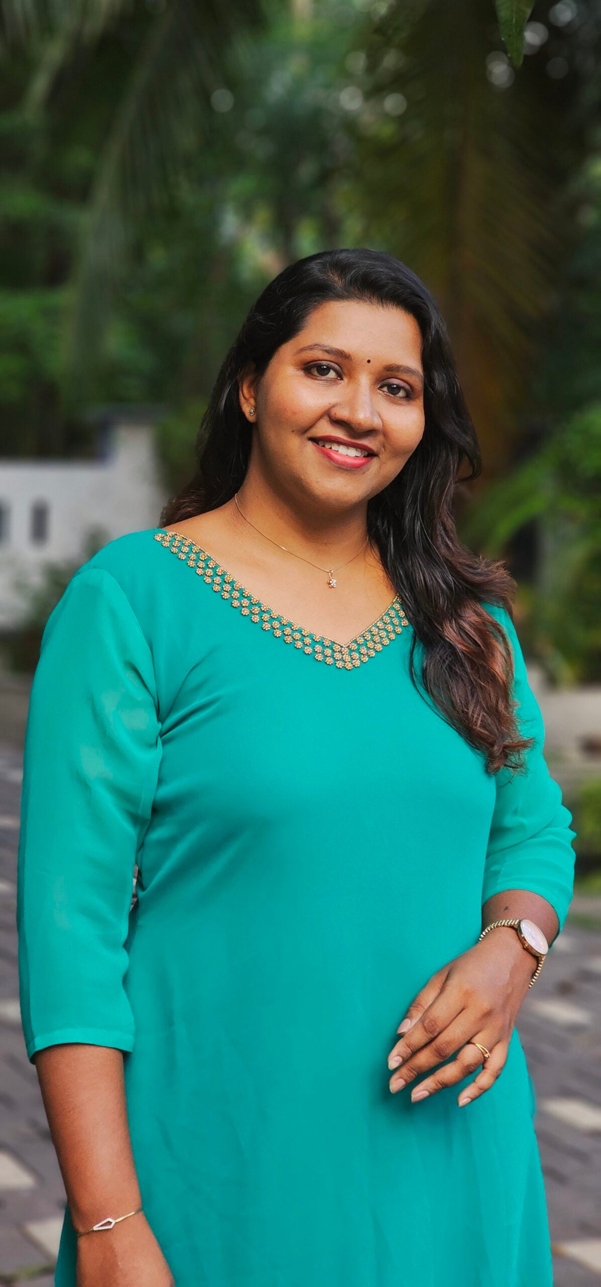 Green Georgette Handworked V Neck Top image 1