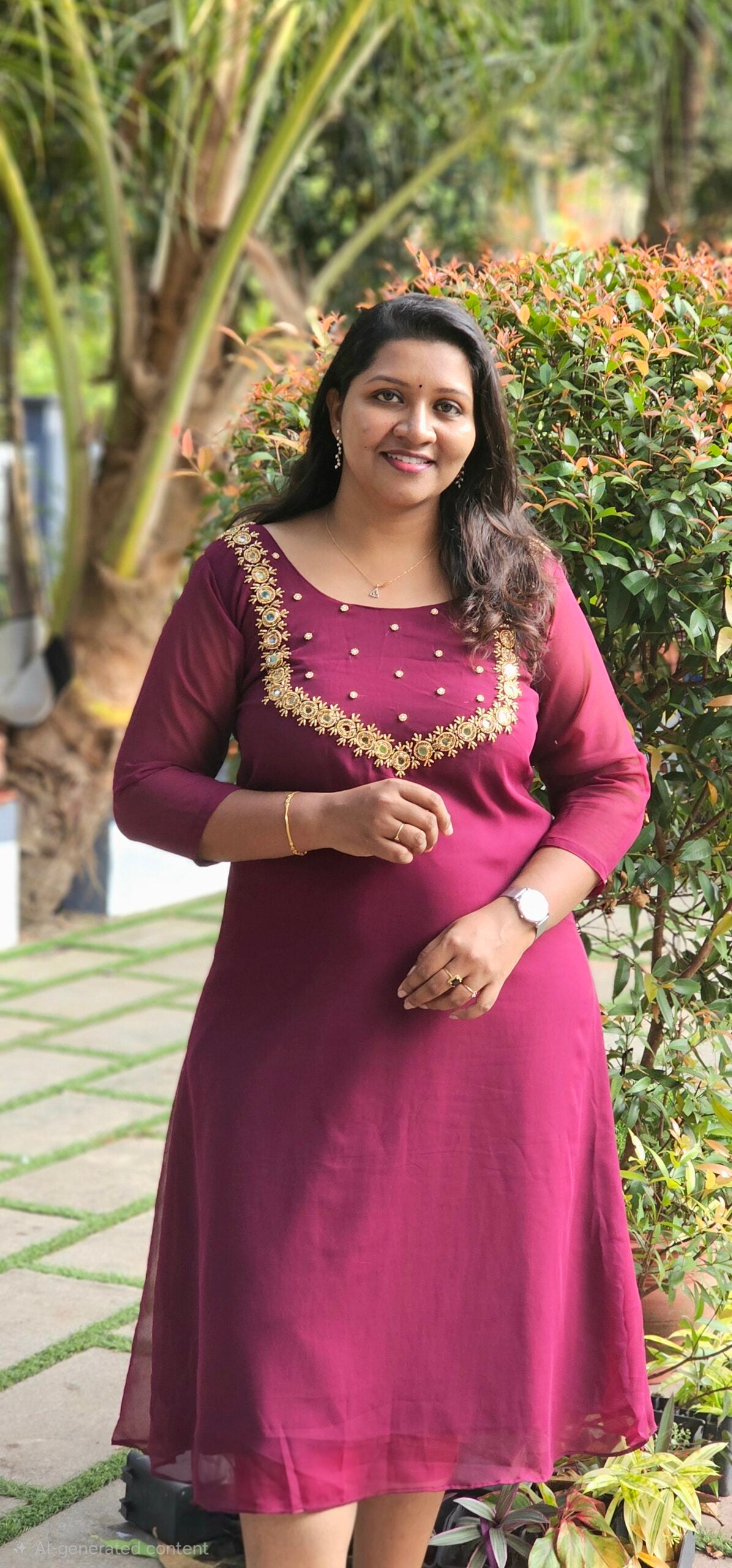 Imaara Wine Georgette Mirror Handworked Kurti image 1