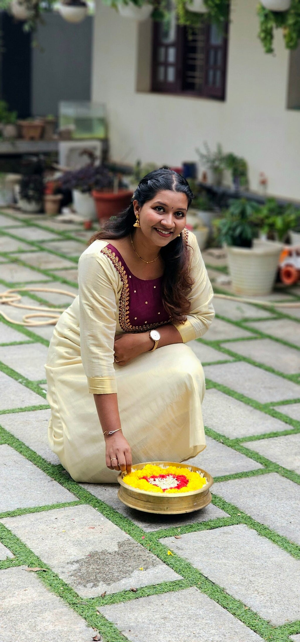 Heavy Handworked Tissue Onam Kurti image 2