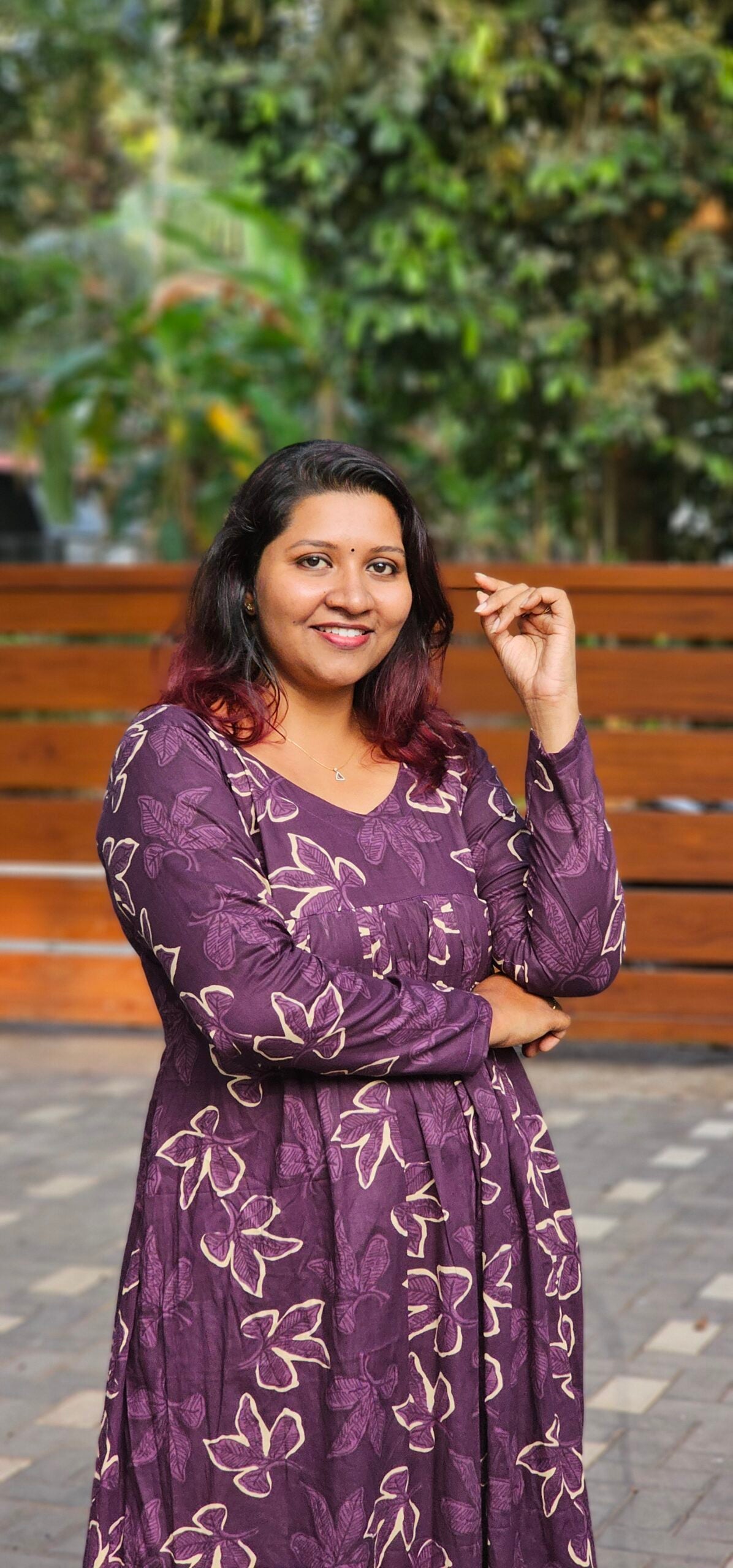 'Aira' Purple Cotton Pleated Dress with Full Sleeves image 0