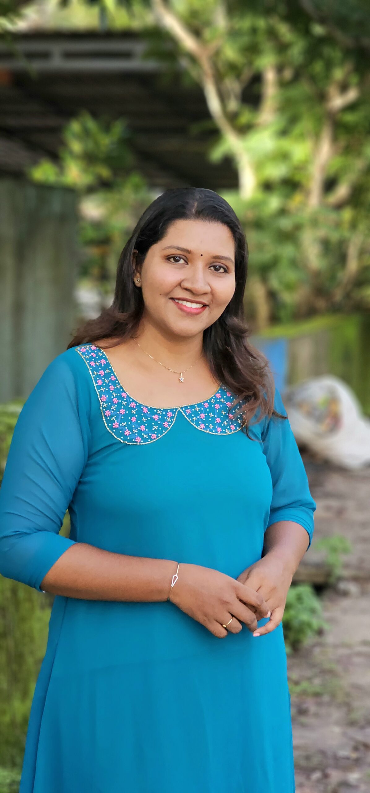 Blue Georgette Aline Peter Pan Neck Handworked Top image 1