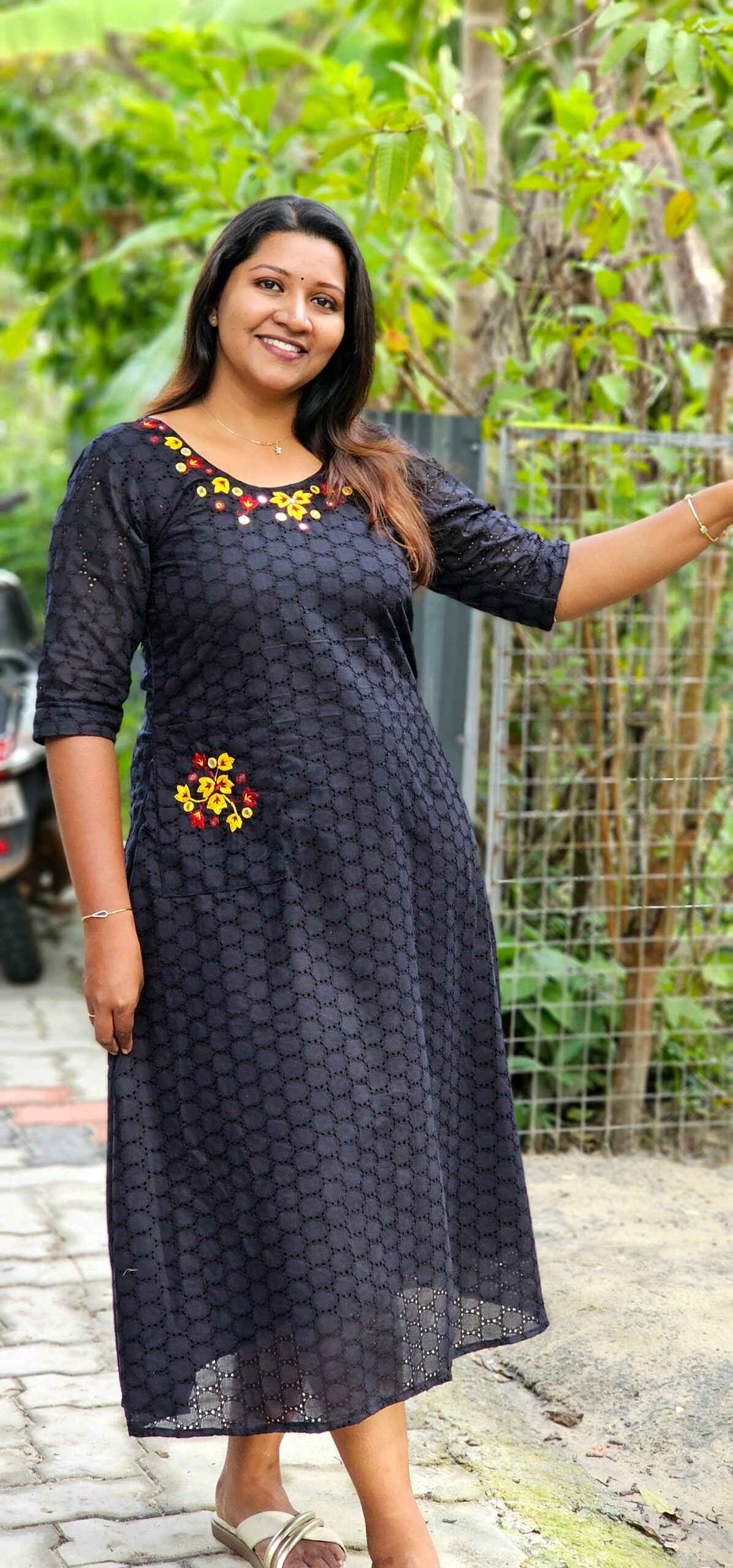 Hand Embroidered Premium Black Hakoba Dress  with Pocket image 0