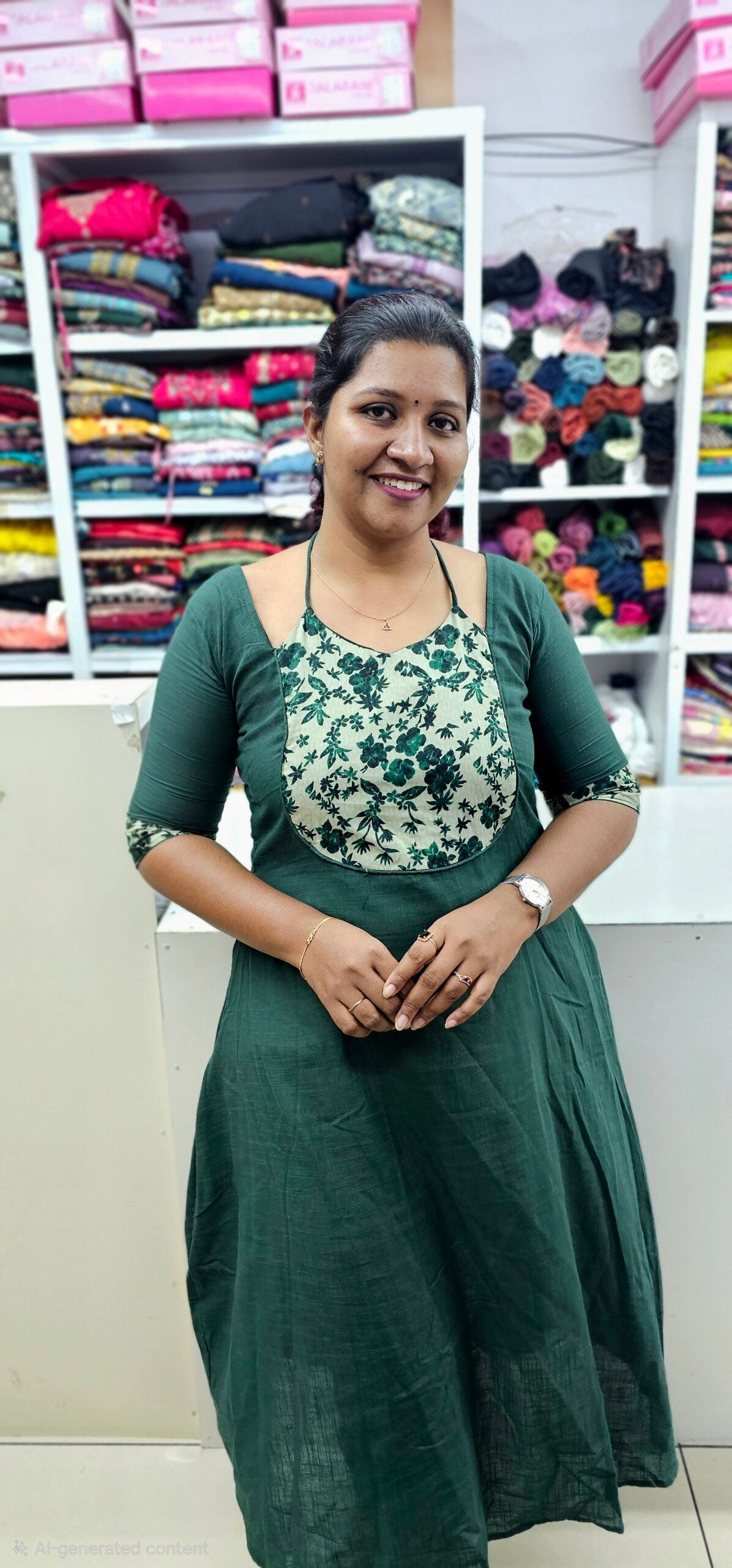 'Hazel'  Bottle green Slub Cotton Aline Top with Back tie Halter Neck image 0