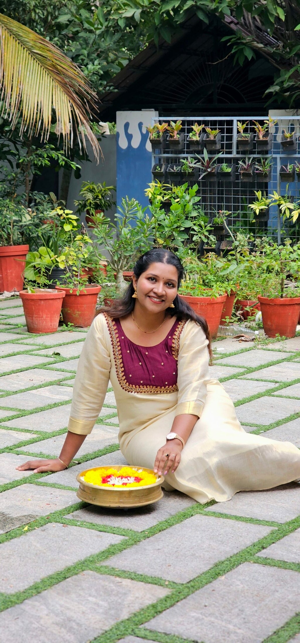 Heavy Handworked Tissue Onam Kurti image 1