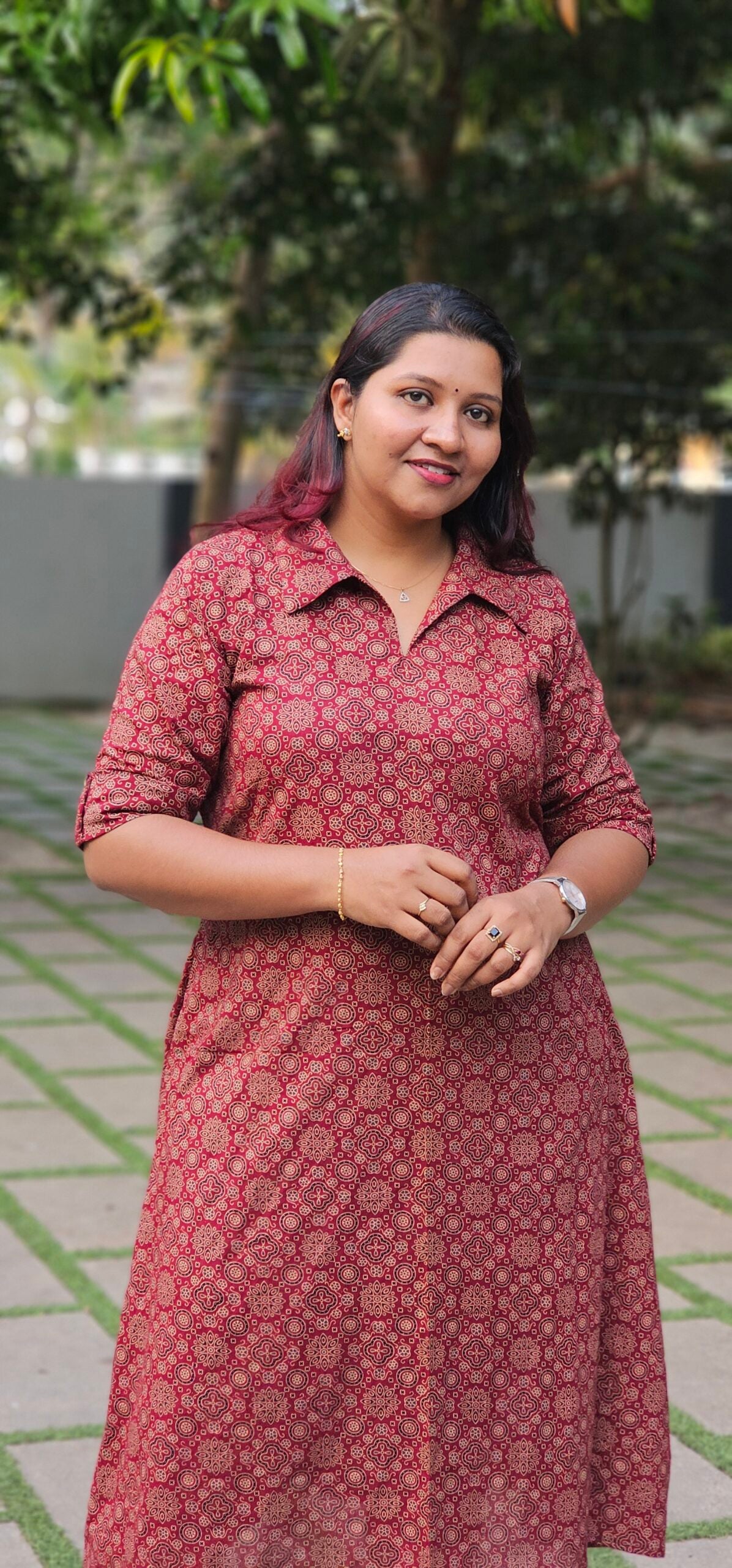 'Ajraa' Maroon Cotton Shirt Collar Dress image 2