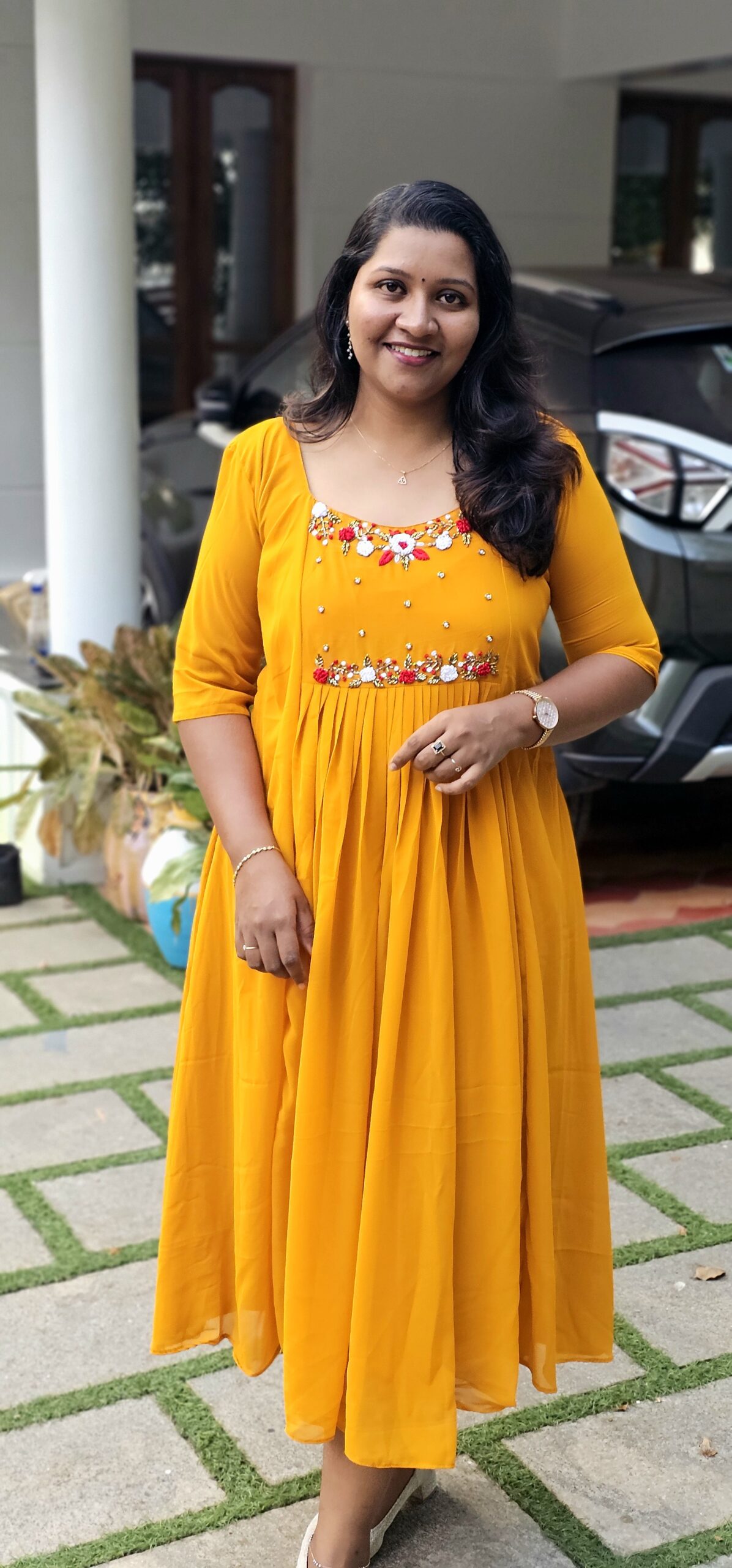 Grace Mustard Yellow  Floral Handwork Pleat Kurti  Small - 10XL  ₹1199/- image 1