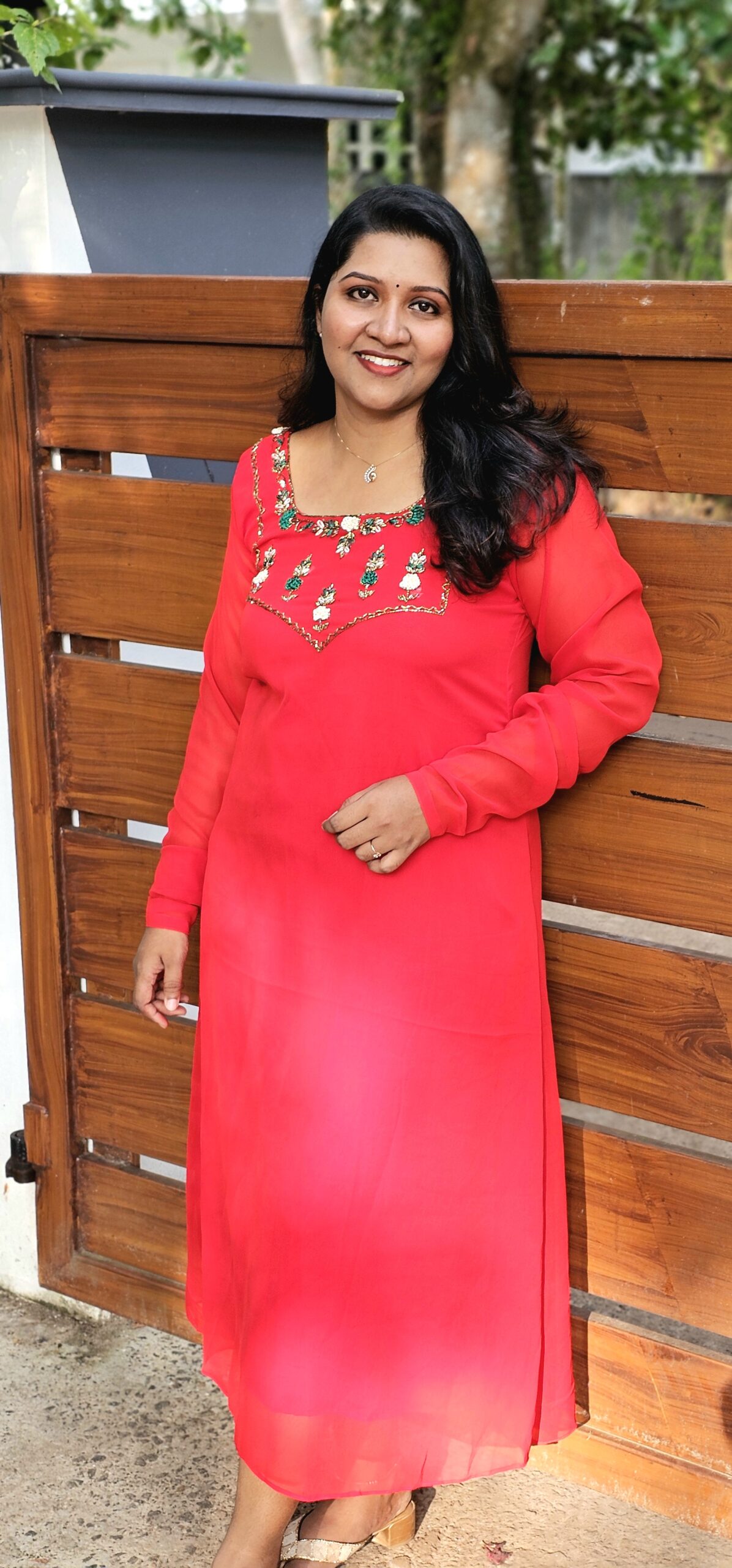 Red Handworked Georgette Christmas Special Kurti image 2