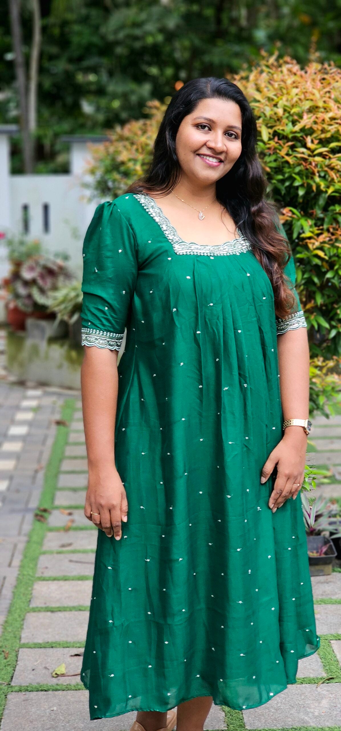 Moha Green  Vichithra Silk Pleated Kurti image 0