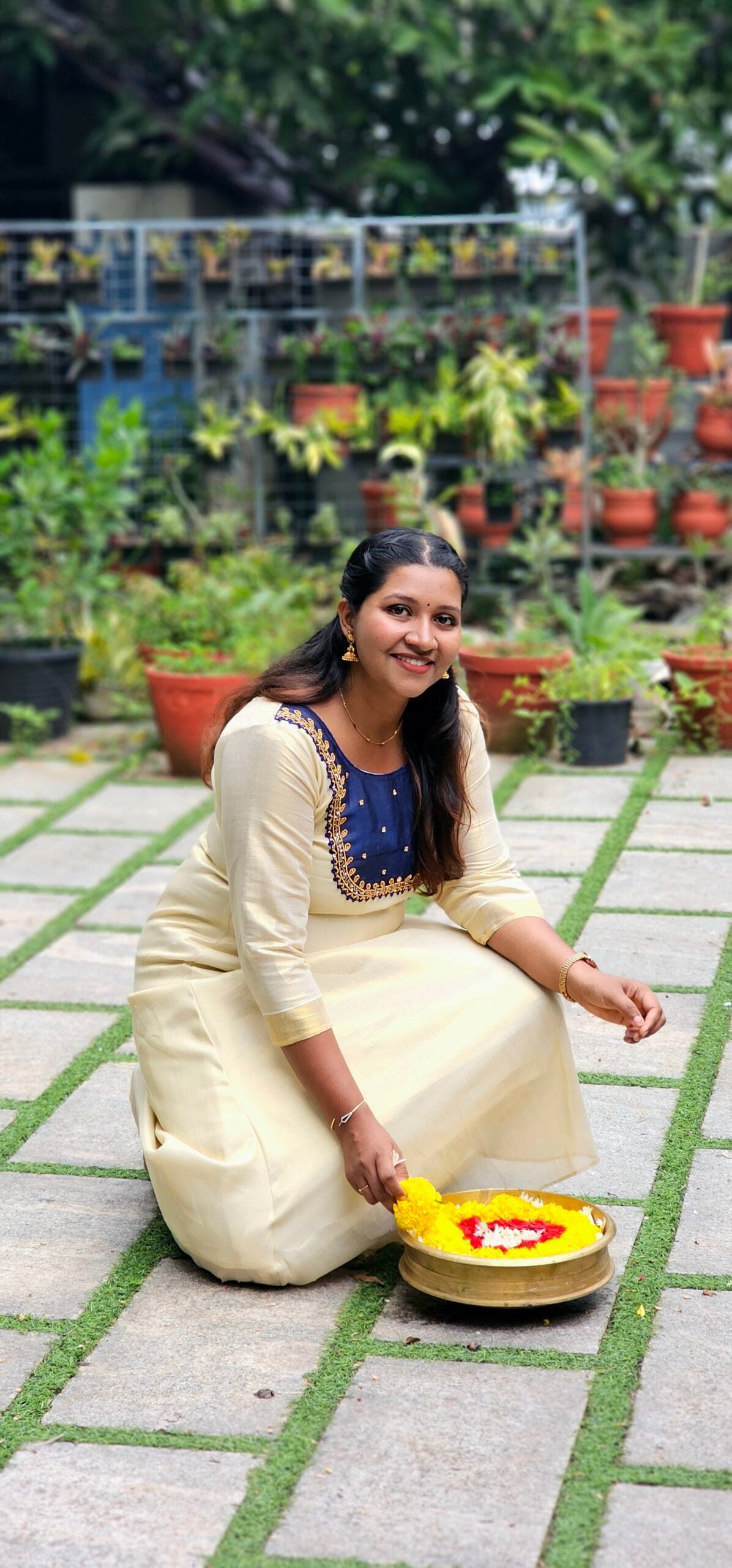 Heavy Handworked Tissue Onam Kurti image 1