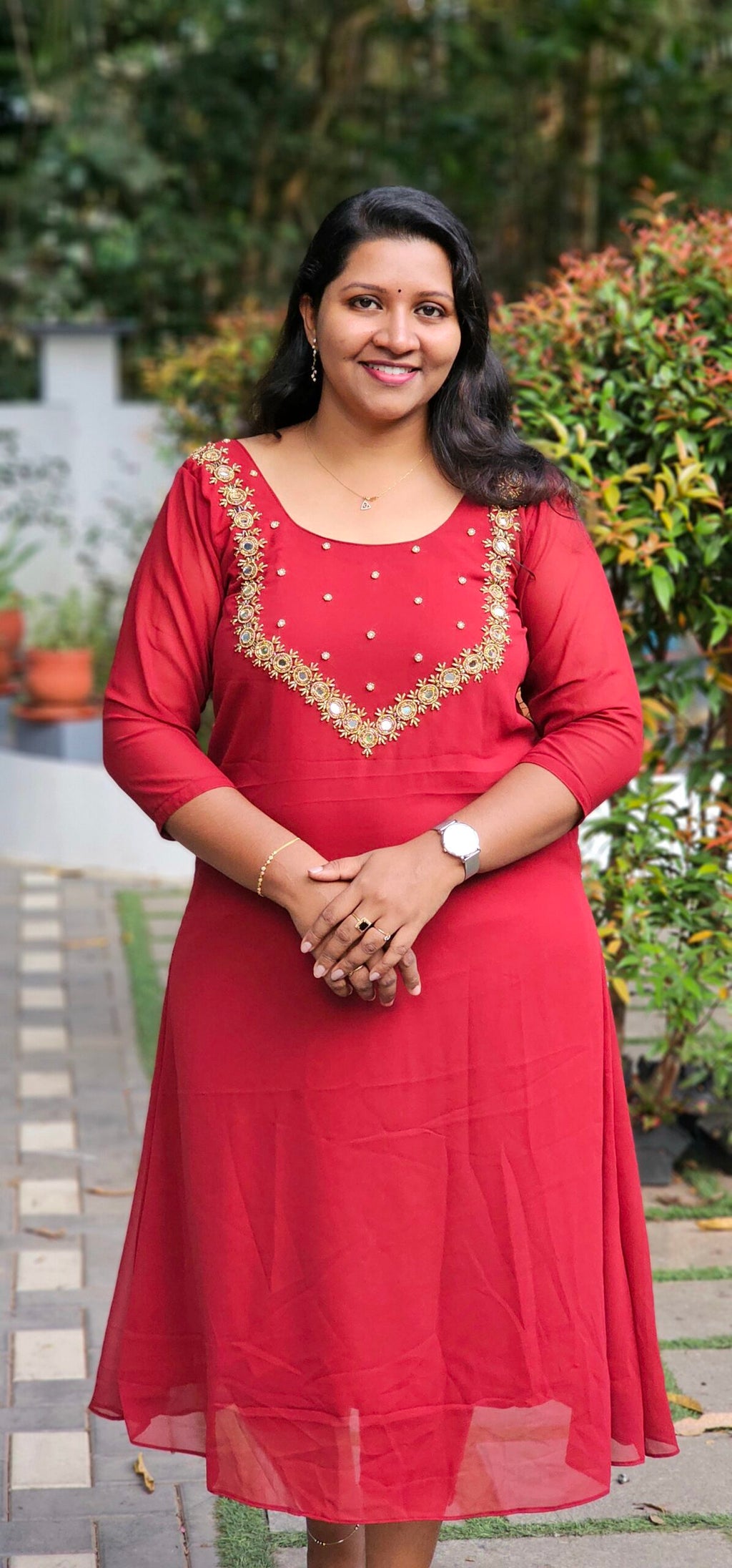 Imaara Red Georgette Mirror Handworked Kurti image 1