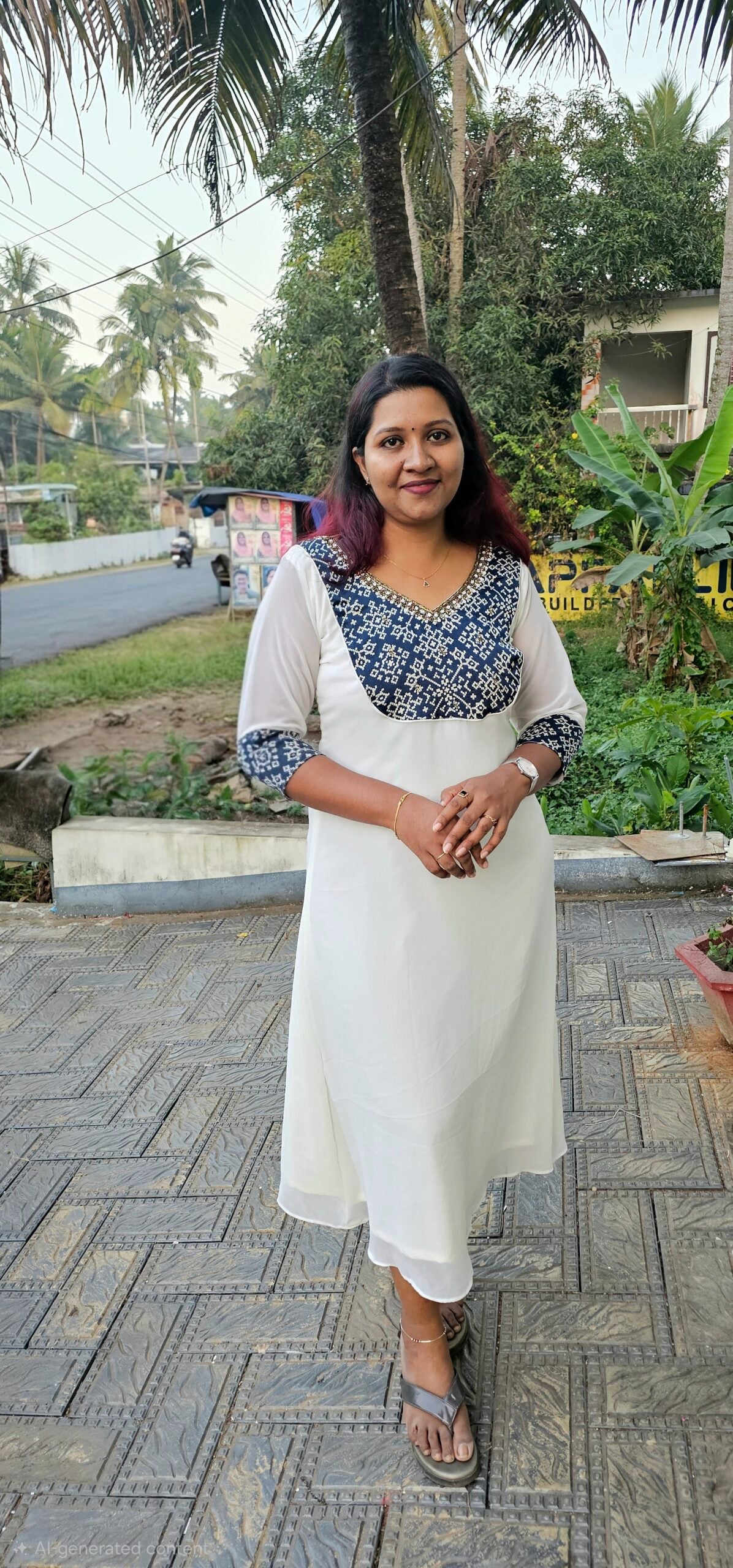 ‘Hima’ Off White Georgette Mashru Yoke Kurti – Jhanvi Fashions image 0