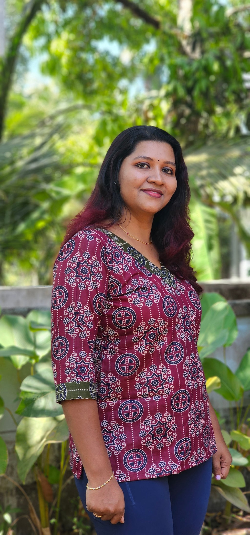 Miya Wine Cotton Printed Short Kurti