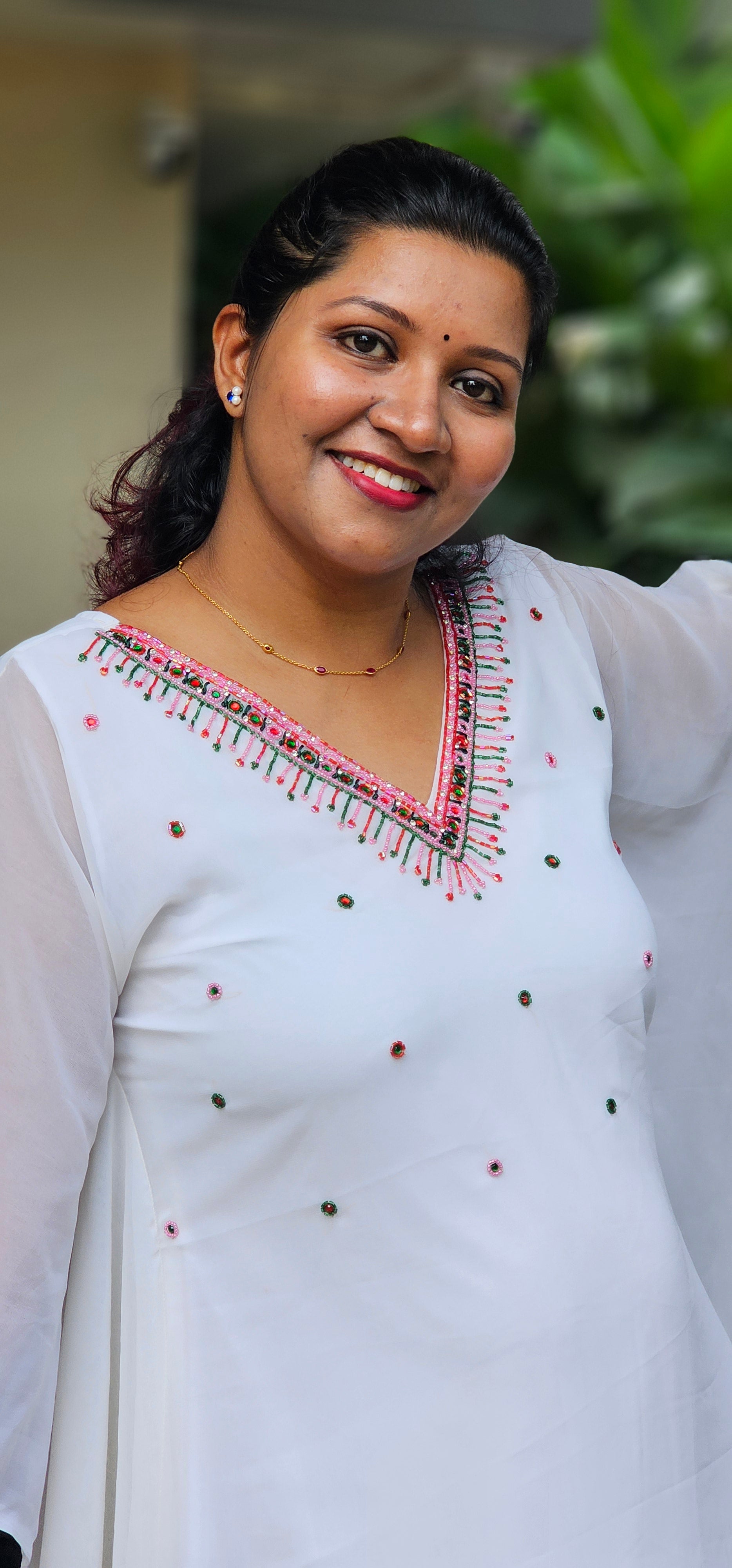 Zara Hand worked White Georgette Kaftan