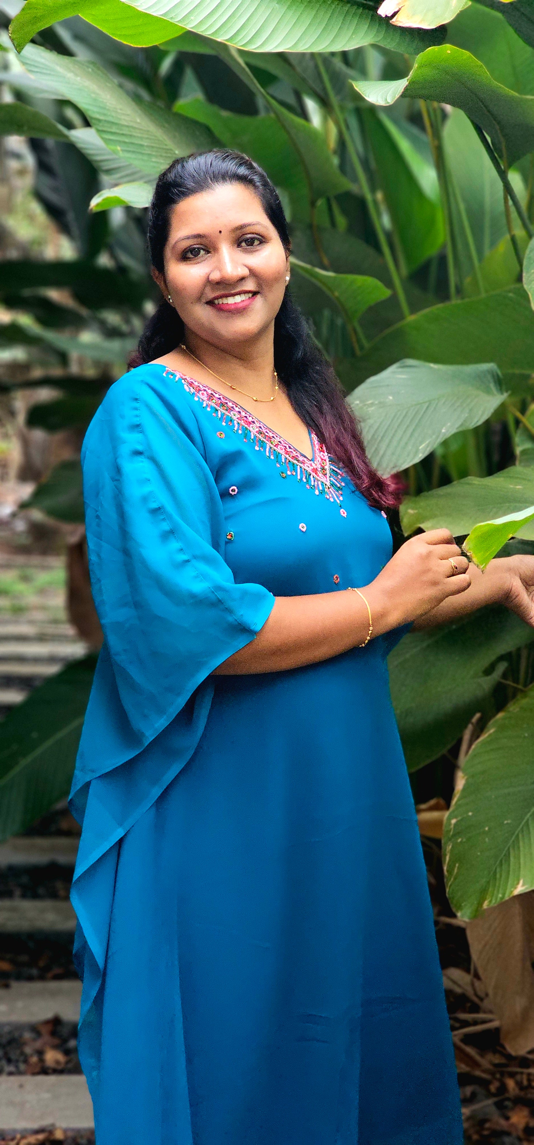 Zara Hand worked TealBlue Georgette Kaftan