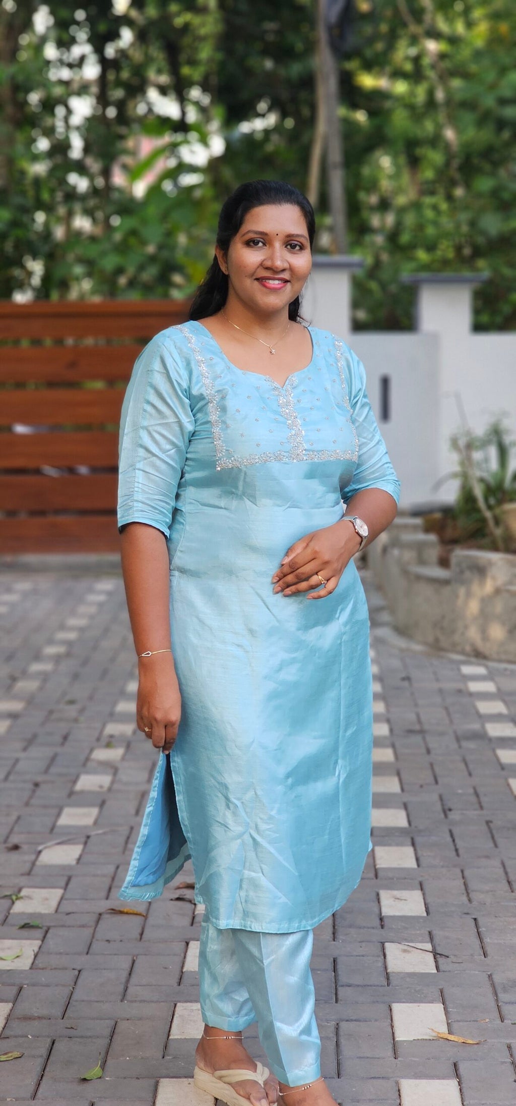 Handworked Vichithra Silk Top Bottom Set image 0