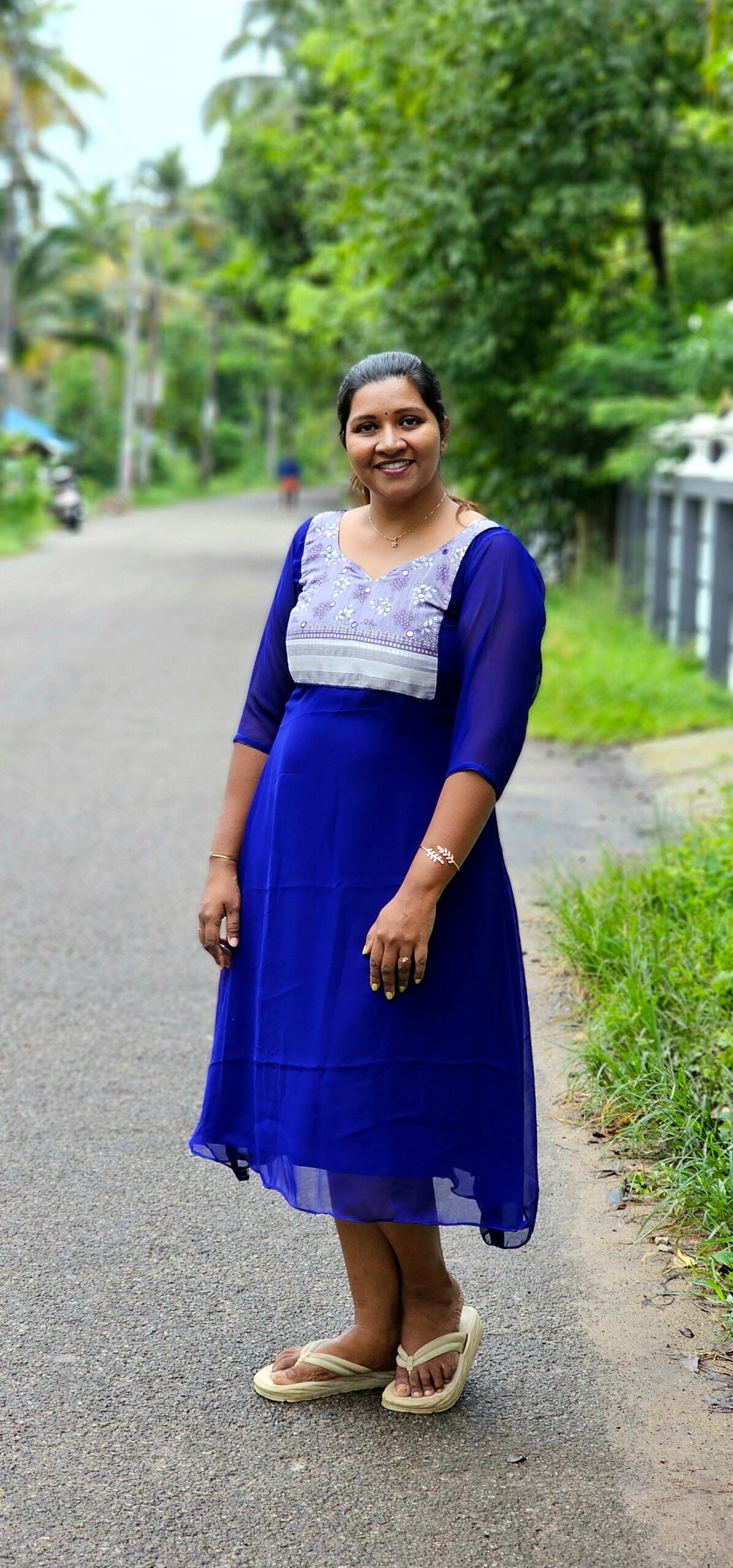 Block Printed Yoke with Mirrors  Royal Blue Georgette Aline Top image 0