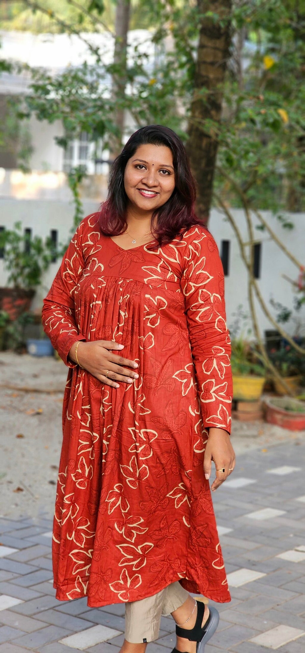 'Aira' Cotton Pleated Dress with Full Sleeves image 2