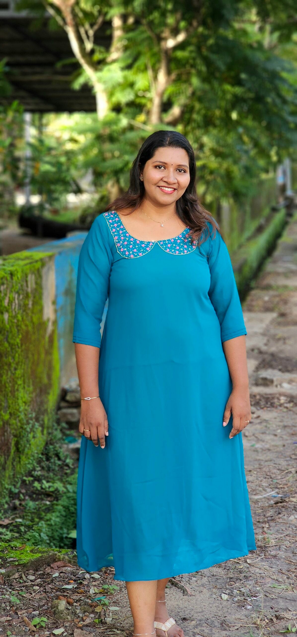 Blue Georgette Aline Peter Pan Neck Handworked Top image 0