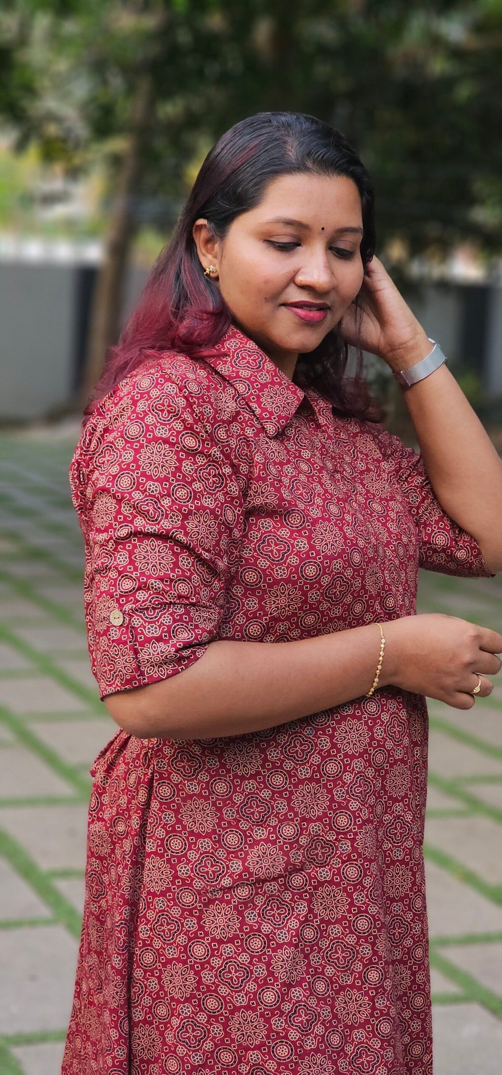 'Ajraa' Maroon Cotton Shirt Collar Dress image 0