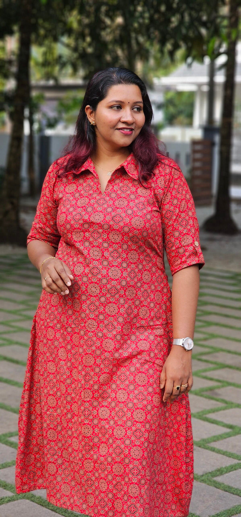 'Ajraa' Red Cotton Shirt Collar Dress image 0