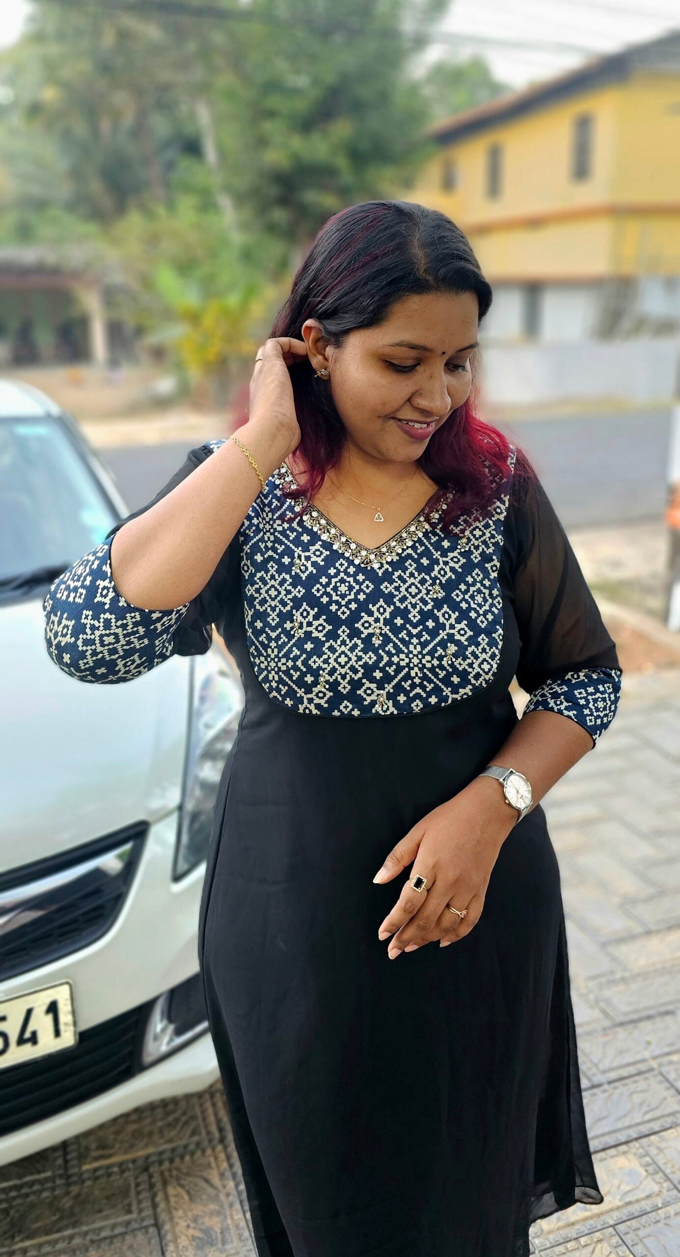 ‘Hima’ Black Georgette Mashru Yoke Kurti – Jhanvi Fashions image 0