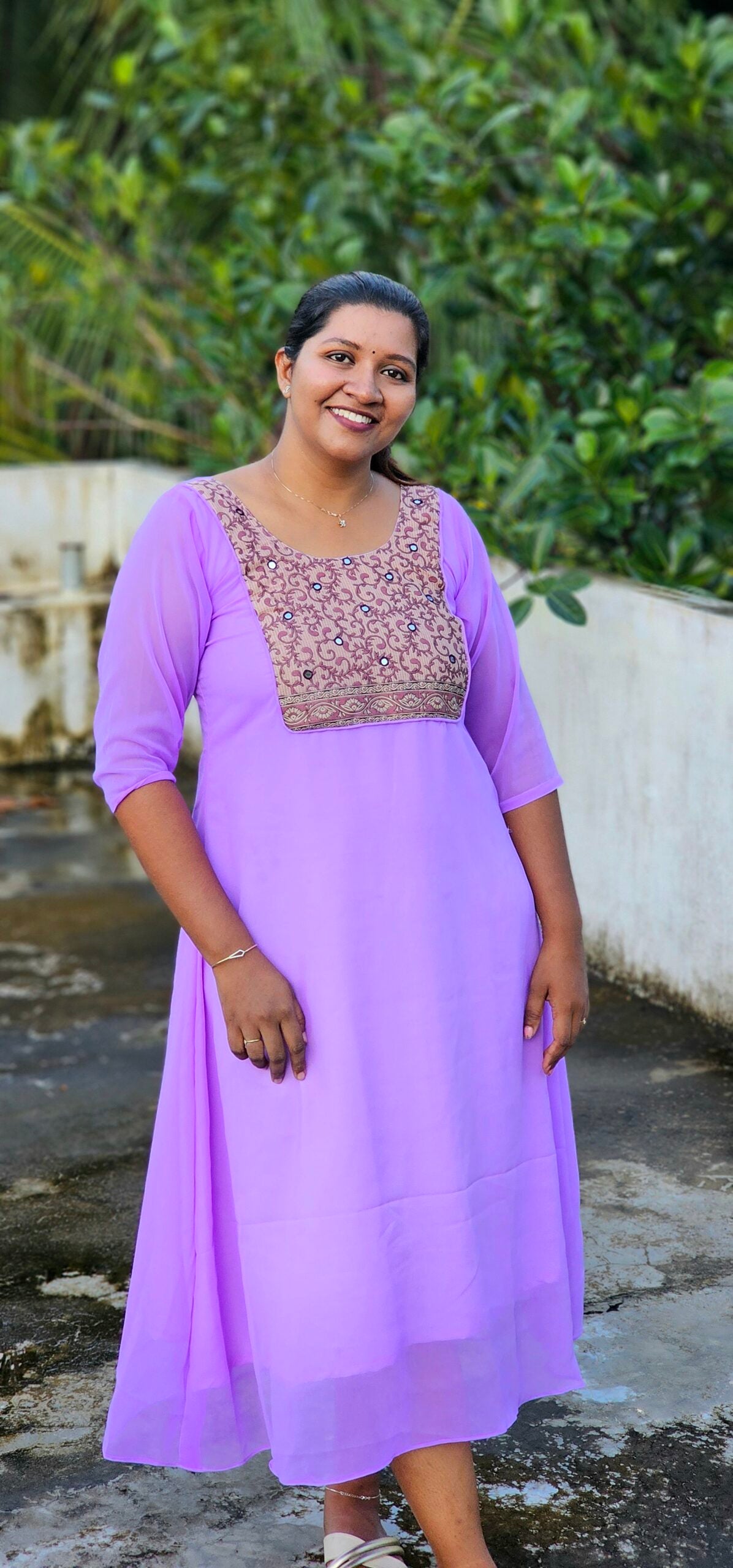 Block Printed Yoke with Mirrors  Lavender Georgette Aline Top image 0