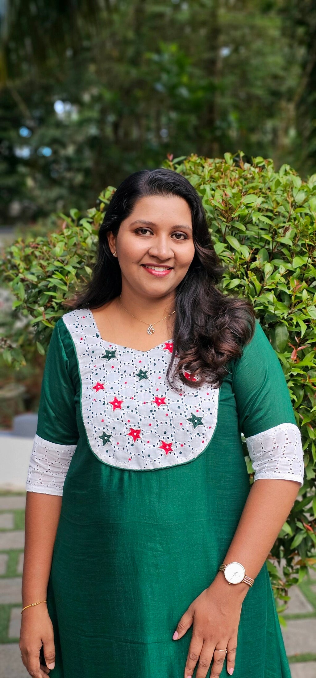 'Carolina' Green Vichithra Silk Kurti with Hakoba Yoke image 1