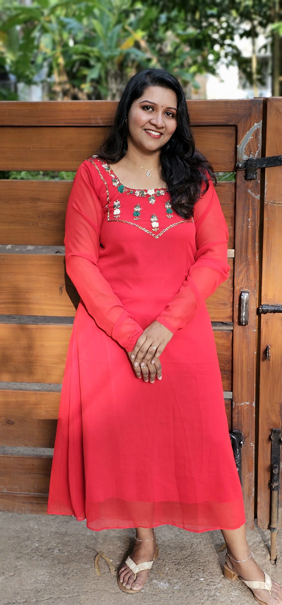 Red Handworked Georgette Christmas Special Kurti image 1