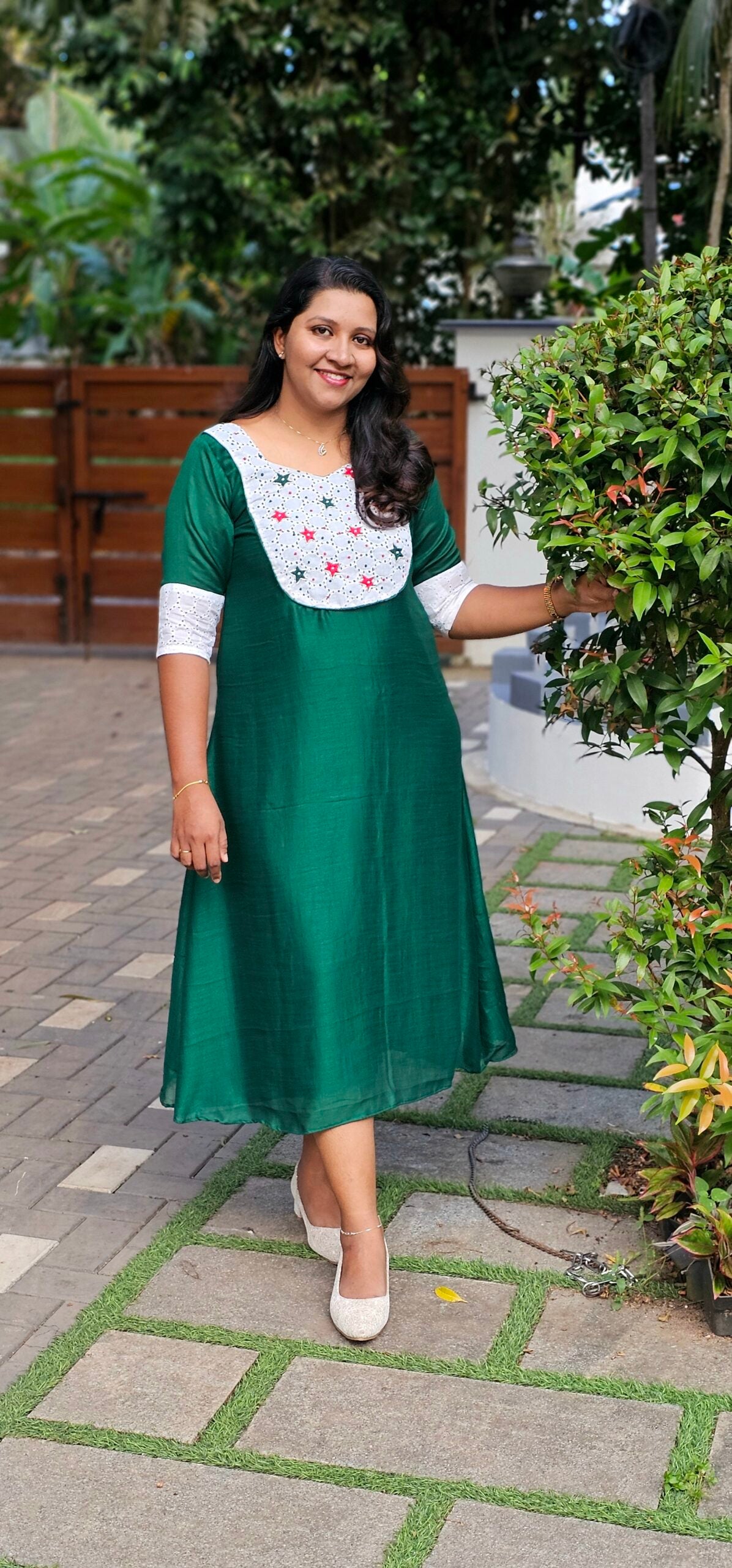 'Carolina' Green Vichithra Silk Kurti with Hakoba Yoke image 0