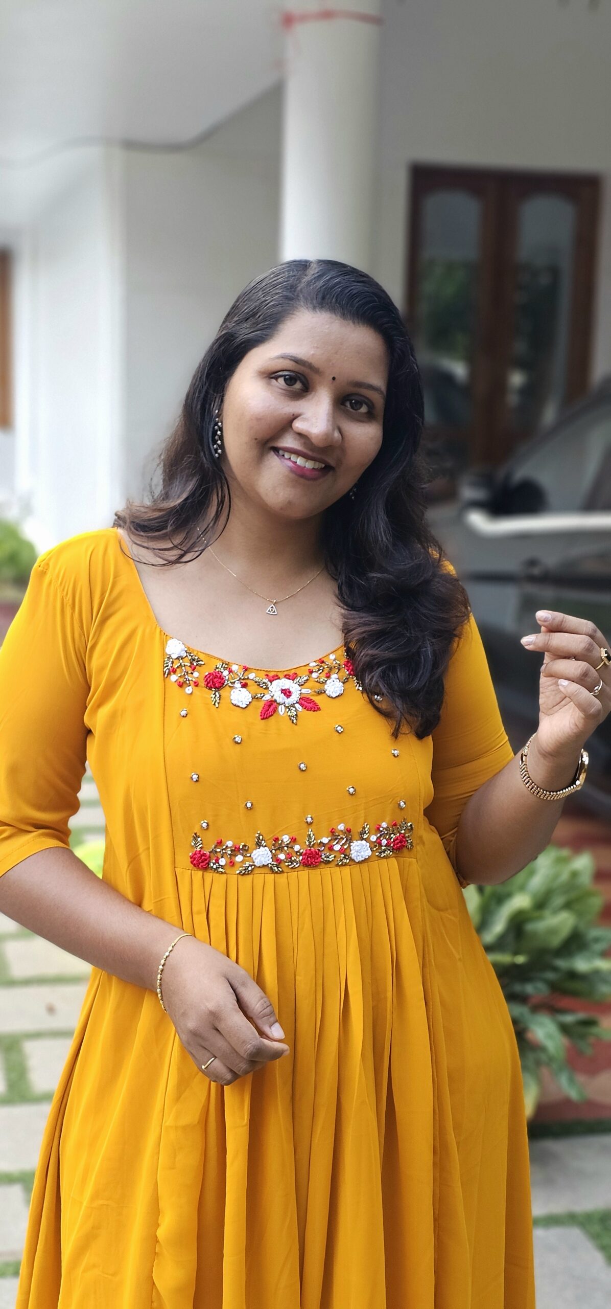 Grace Mustard Yellow  Floral Handwork Pleat Kurti  Small - 10XL  ₹1199/- image 0