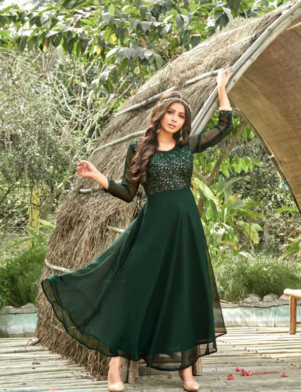 Embroidered Georgette Green Kurti Palazzo Set at Rs 1499/piece in Jaipur |  ID: 27115843012