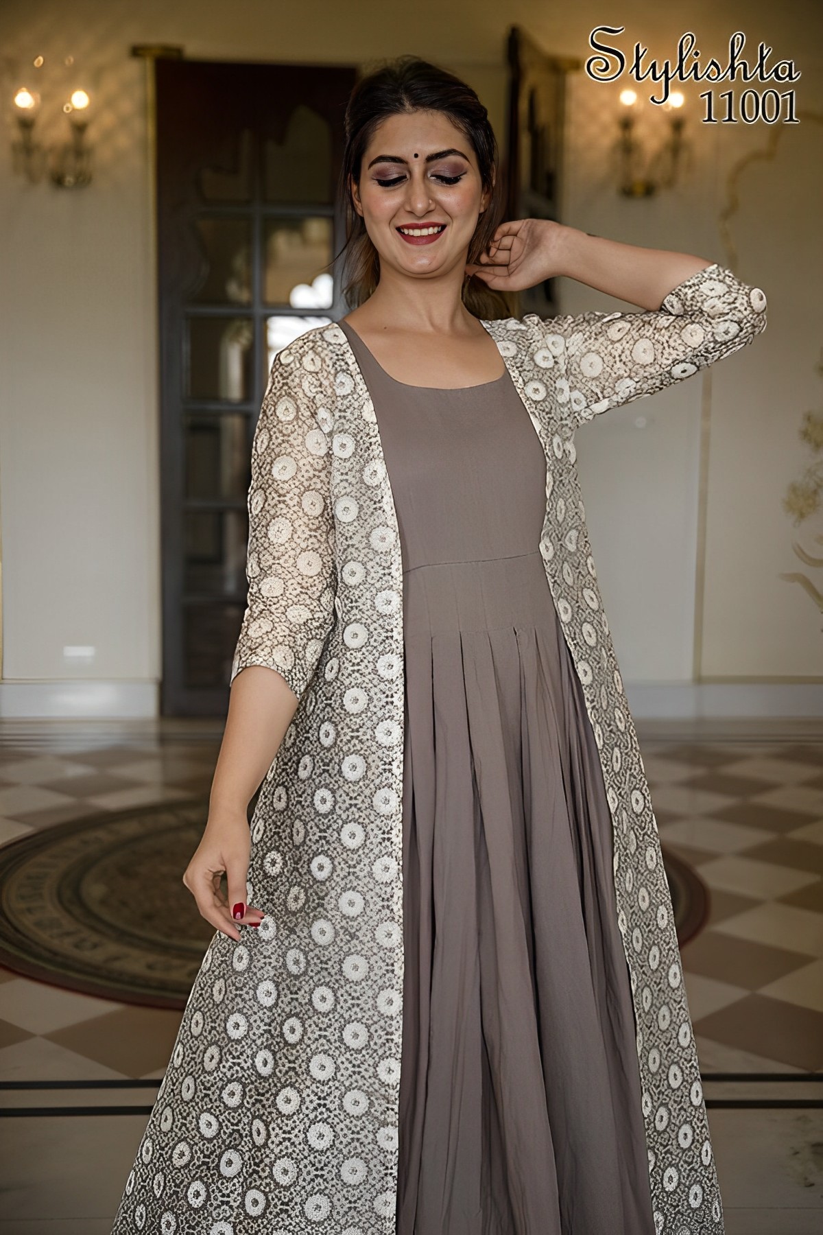 Beautiful long Kurti with all over embroidered jacket. | Indian gowns  dresses, Designer dresses indian, Frock for women